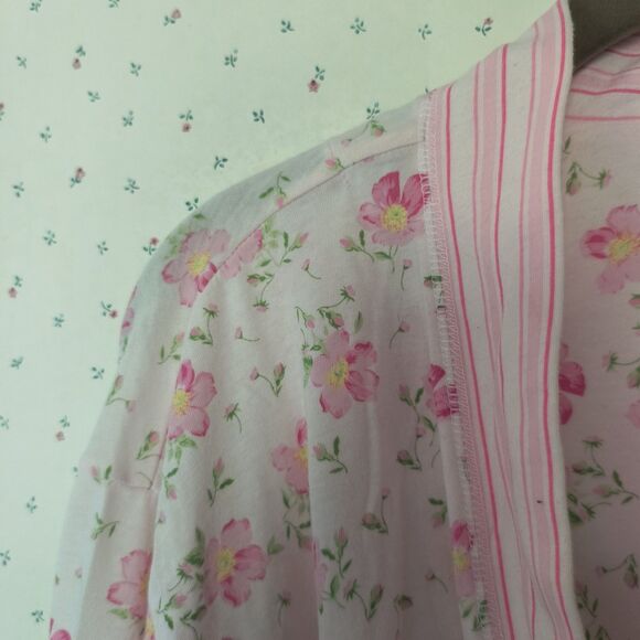 Aria Robe & Gown Set XL Pink Floral Stripes Cotton Blend Cottagecore Romantic - Picture 7 of 16